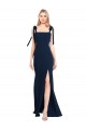 Bleu marine foncé Trompette Bretelles spaghetti Crêpe Stretch Longue Robes demoiselle d'honneur / Robes de bal à Bas Prix