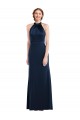 Bleu marine foncé Trompette Col Haut Crêpe Stretch Longue Robes demoiselle d'honneur / Robes de bal à Bas Prix