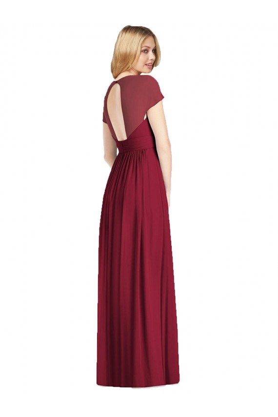 Bleu marine foncé Trompette Col V Mousseline Longue Robes demoiselle d'honneur à Bas Prix
