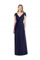 Bleu marine foncé Trompette Col V Mousseline Longue Robes demoiselle d'honneur à Bas Prix