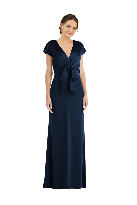 Bleu marine foncé Trompette Épaule Dénudée Crêpe Stretch Longue Formelles Robes demoiselle d'honneur / Robes de soirée / Robes de bal à Bas Prix