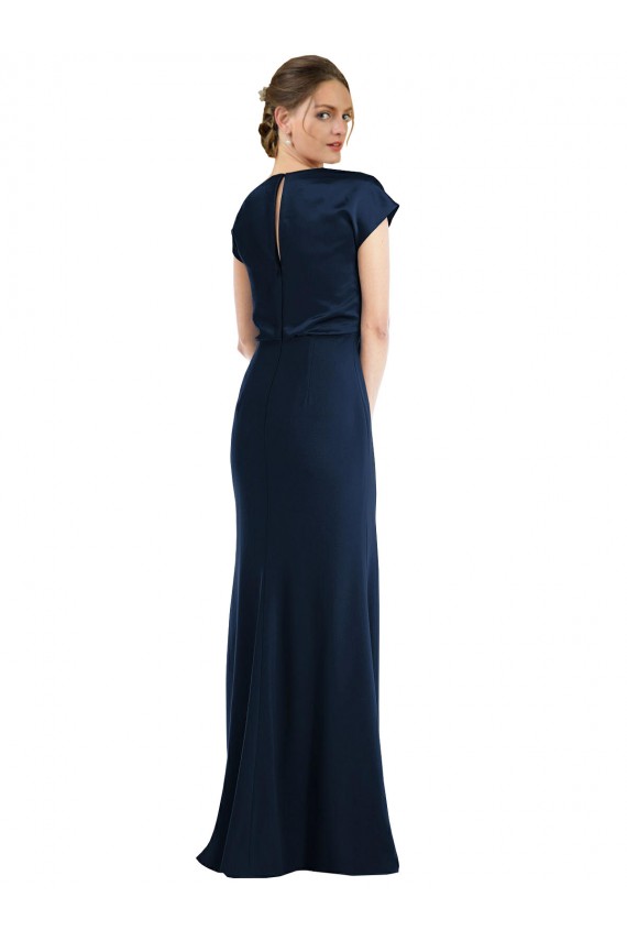 Bleu marine foncé Trompette Épaule Dénudée Crêpe Stretch Longue Formelles Robes demoiselle d'honneur / Robes de soirée / Robes de bal à Bas Prix