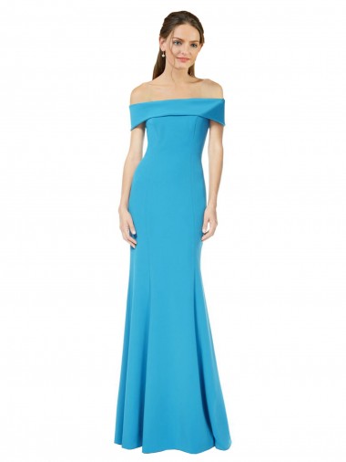 Bleu paon Fourreau Épaule Dénudée Crêpe Stretch Longue Formelles Robes demoiselle d'honneur / Robes de soirée / Robes de bal à Bas Prix
