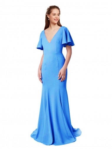 Bleu paon Sirène Col V Balayage train Crêpe Stretch Longue Robes demoiselle d'honneur / Robes de bal à Bas Prix