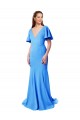 Bleu paon Sirène Col V Balayage train Crêpe Stretch Longue Robes demoiselle d'honneur / Robes de bal à Bas Prix