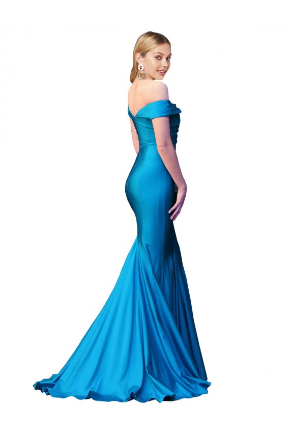 Bleu paon Sirène Épaule Dénudée Satiné Longue Formelles Robes demoiselle d'honneur / Robes de soirée / Robes de bal à Bas Prix