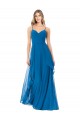 Bleu paon Trapèze Bretelles spaghetti Mousseline Longue Robes demoiselle d'honneur à Bas Prix