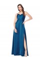 Bleu paon Trapèze Bretelles spaghetti Satiné Soyeux Longue Formelles Robes demoiselle d'honneur / Robes de soirée / Robes de bal à Bas Prix