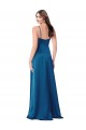 Bleu paon Trapèze Bretelles spaghetti Satiné Soyeux Longue Formelles Robes demoiselle d'honneur / Robes de soirée / Robes de bal à Bas Prix