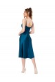 Bleu paon Trapèze Col V midi Satiné Soyeux Courte Robes demoiselle d'honneur / Robes de bal / Robes de cocktail à Bas Prix