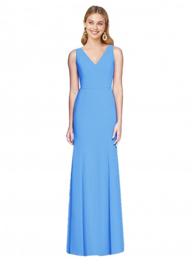 Bleu paon Trompette Col V Crêpe Stretch Longue Robes demoiselle d'honneur / Robes de bal à Bas Prix