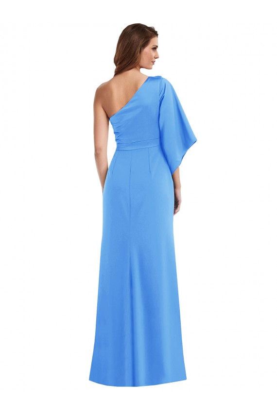 Bleu paon Trompette Crêpe Stretch Longue Robes demoiselle d'honneur / Robes de bal à Bas Prix