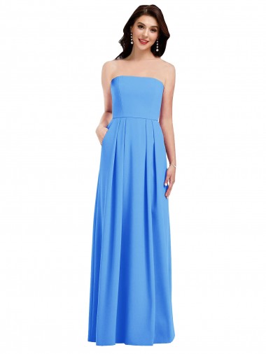 Bleu paon Trompette Sans bretelle Crêpe Stretch Longue Robes demoiselle d'honneur / Robes de bal à Bas Prix