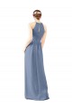 Bleu poussiéreux Fourreau Licou Col Haut Mousseline Longue Robes demoiselle d'honneur à Bas Prix