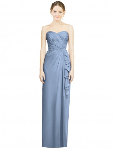 Bleu poussiéreux Fourreau Sans bretelle Mousseline Longue Robes demoiselle d'honneur à Bas Prix