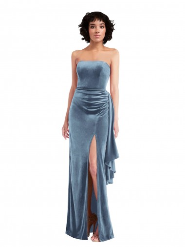 Bleu poussiéreux Fourreau Sans bretelle Velours Stretch Longue Formelles Robes demoiselle d'honneur / Robes de soirée / Robes de bal à Bas Prix