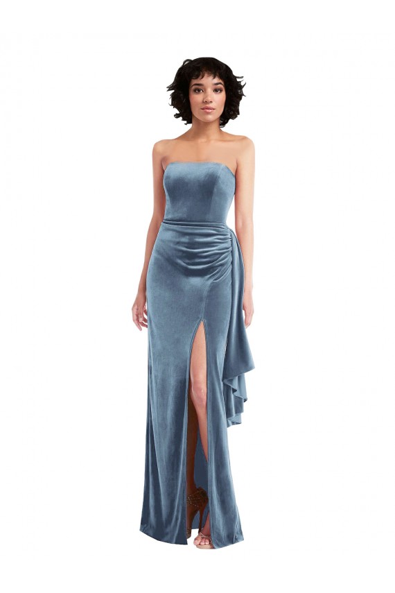 Bleu poussiéreux Fourreau Sans bretelle Velours Stretch Longue Formelles Robes demoiselle d'honneur / Robes de soirée / Robes de bal à Bas Prix