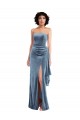 Bleu poussiéreux Fourreau Sans bretelle Velours Stretch Longue Formelles Robes demoiselle d'honneur / Robes de soirée / Robes de bal à Bas Prix