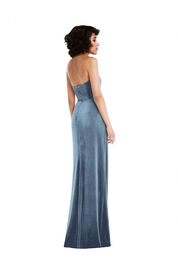 Bleu poussiéreux Fourreau Sans bretelle Velours Stretch Longue Formelles Robes demoiselle d'honneur / Robes de soirée / Robes de bal à Bas Prix