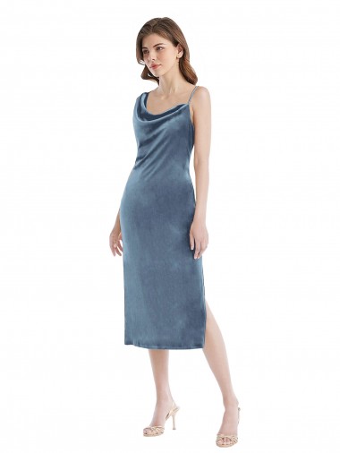 Bleu poussiéreux Fourreau Velours Stretch Longue Robes demoiselle d'honneur / Robes de bal à Bas Prix