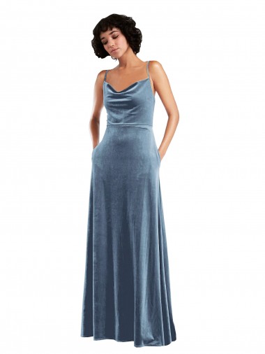 Bleu poussiéreux Fourreau Velours Stretch Longue Robes demoiselle d'honneur / Robes de bal à Bas Prix