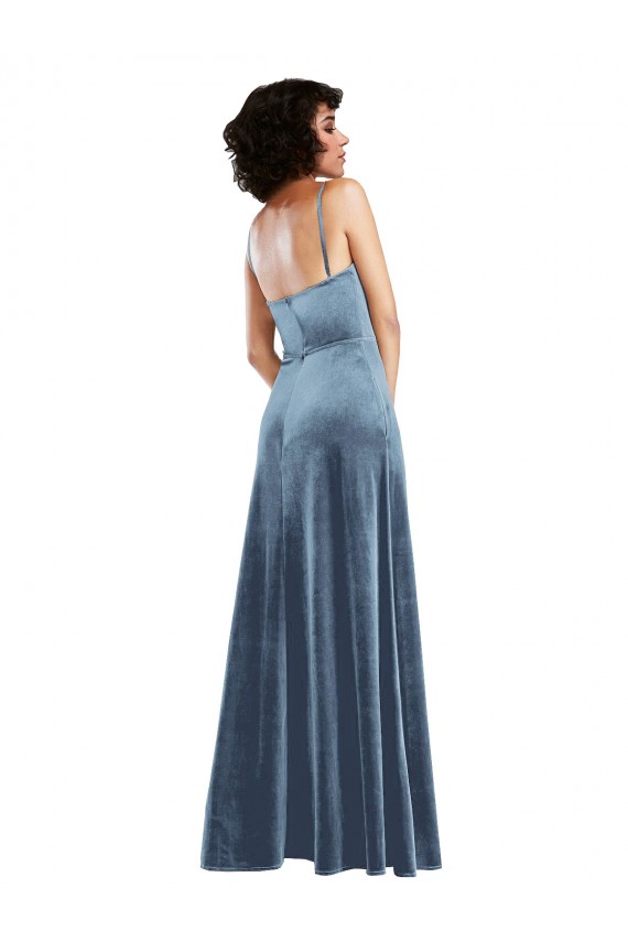 Bleu poussiéreux Fourreau Velours Stretch Longue Robes demoiselle d'honneur / Robes de bal à Bas Prix