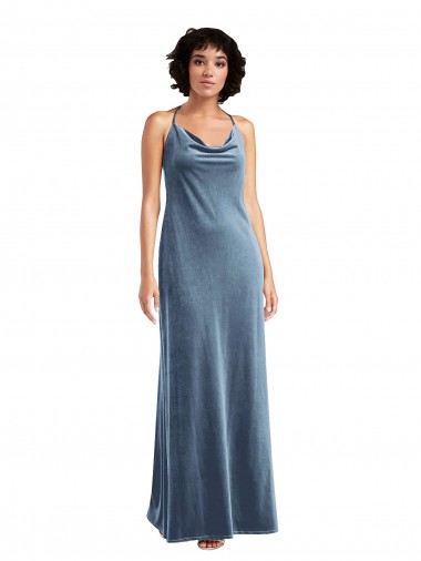Bleu poussiéreux Fourreau Velours Stretch Longue Robes demoiselle d'honneur / Robes de bal à Bas Prix