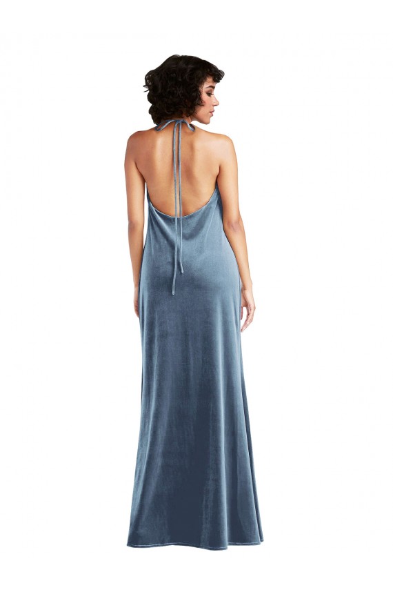 Bleu poussiéreux Fourreau Velours Stretch Longue Robes demoiselle d'honneur / Robes de bal à Bas Prix