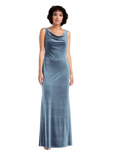 Bleu poussiéreux Fourreau Velours Stretch Longue Robes demoiselle d'honneur / Robes de bal à Bas Prix