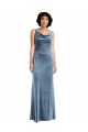 Bleu poussiéreux Fourreau Velours Stretch Longue Robes demoiselle d'honneur / Robes de bal à Bas Prix