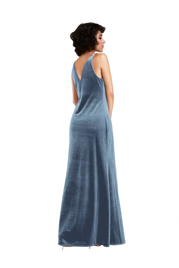 Bleu poussiéreux Fourreau Velours Stretch Longue Robes demoiselle d'honneur / Robes de bal à Bas Prix