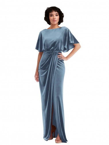 Bleu poussiéreux Fourreau Velours Stretch Longue Robes demoiselle d'honneur / Robes de bal à Bas Prix