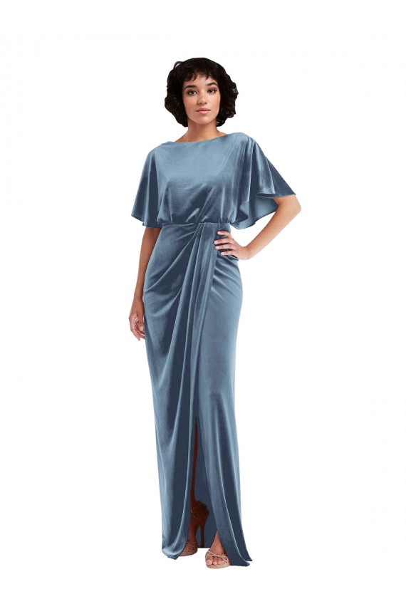Bleu poussiéreux Fourreau Velours Stretch Longue Robes demoiselle d'honneur / Robes de bal à Bas Prix