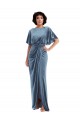 Bleu poussiéreux Fourreau Velours Stretch Longue Robes demoiselle d'honneur / Robes de bal à Bas Prix