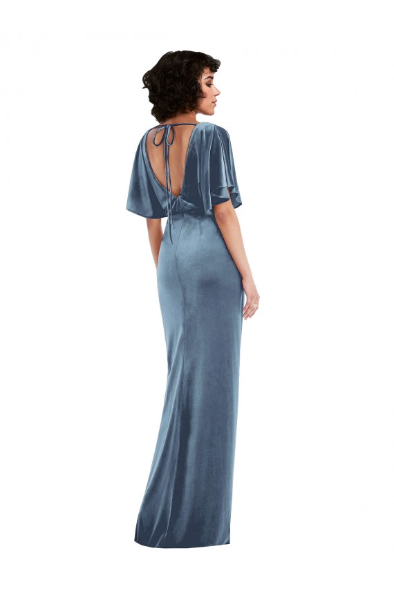 Bleu poussiéreux Fourreau Velours Stretch Longue Robes demoiselle d'honneur / Robes de bal à Bas Prix