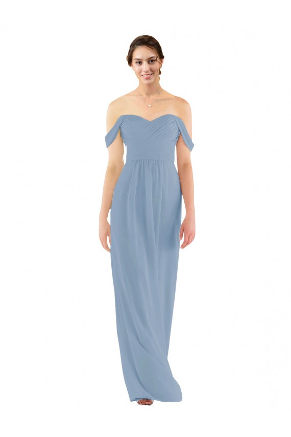 Bleu poussiéreux Fourreau Épaule Dénudée Mousseline Longue Robes demoiselle d'honneur à Bas Prix