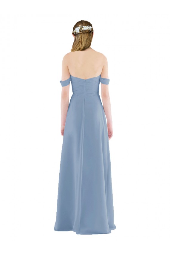 Bleu poussiéreux Fourreau Épaule Dénudée Mousseline Longue Robes demoiselle d'honneur à Bas Prix