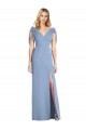 Bleu poussiéreux Sirène Col V Mousseline Longue Robes demoiselle d'honneur à Bas Prix