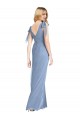 Bleu poussiéreux Sirène Col V Mousseline Longue Robes demoiselle d'honneur à Bas Prix