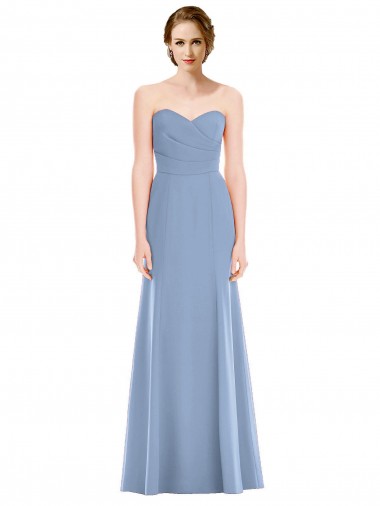 Bleu poussiéreux Sirène Sans bretelle Mousseline Longue Robes demoiselle d'honneur à Bas Prix