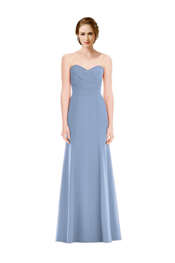 Bleu poussiéreux Sirène Sans bretelle Mousseline Longue Robes demoiselle d'honneur à Bas Prix