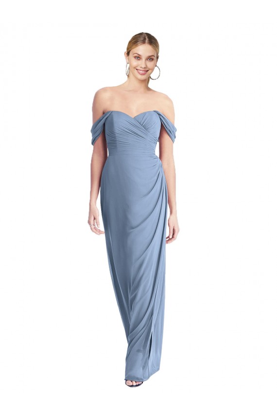 Bleu poussiéreux Sirène Épaule Dénudée Mousseline Longue Robes demoiselle d'honneur à Bas Prix