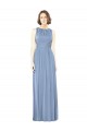Bleu poussiéreux Trapèze Bateau Mousseline Longue Robes demoiselle d'honneur à Bas Prix