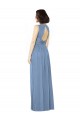Bleu poussiéreux Trapèze Bateau Mousseline Longue Robes demoiselle d'honneur à Bas Prix