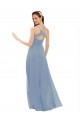 Bleu poussiéreux Trapèze Bretelles spaghetti Col V Mousseline Dentelle Longue Robes demoiselle d'honneur à Bas Prix