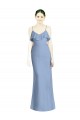 Bleu poussiéreux Trapèze Bretelles spaghetti Col V Mousseline Longue Robes demoiselle d'honneur à Bas Prix