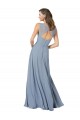 Bleu poussiéreux Trapèze Bretelles spaghetti Col V Mousseline Longue Robes demoiselle d'honneur à Bas Prix