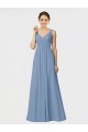 Bleu poussiéreux Trapèze Bretelles spaghetti Mousseline Longue Robes demoiselle d'honneur à Bas Prix