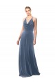Bleu poussiéreux Trapèze Bretelles spaghetti Velours Stretch Longue Robes demoiselle d'honneur / Robes de bal à Bas Prix