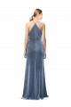 Bleu poussiéreux Trapèze Bretelles spaghetti Velours Stretch Longue Robes demoiselle d'honneur / Robes de bal à Bas Prix